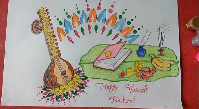 Happy Basant Panchami Drawing // Veena Drawing Easy // Pencil Drawing
